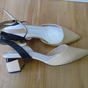 FRANCO SARTO NAYA LEATHER  POINTED SLING BACK SANDALS BLACK/TAN NEW TAGS SIZE 11